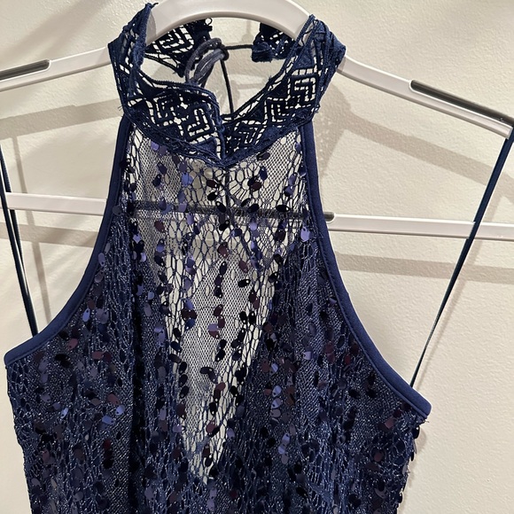 DON’T YOU HAVE A PARTY TO GO TO??  Nasty Gal High Neck Sequin Dress, Navy - Picture 15 of 16